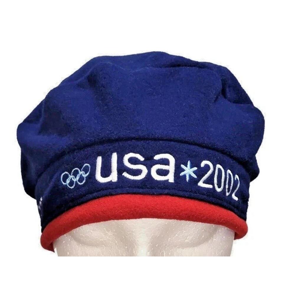 NWT USA 2002 Olympic Team Roots Beanie Beret Cap Hat Red White Blue